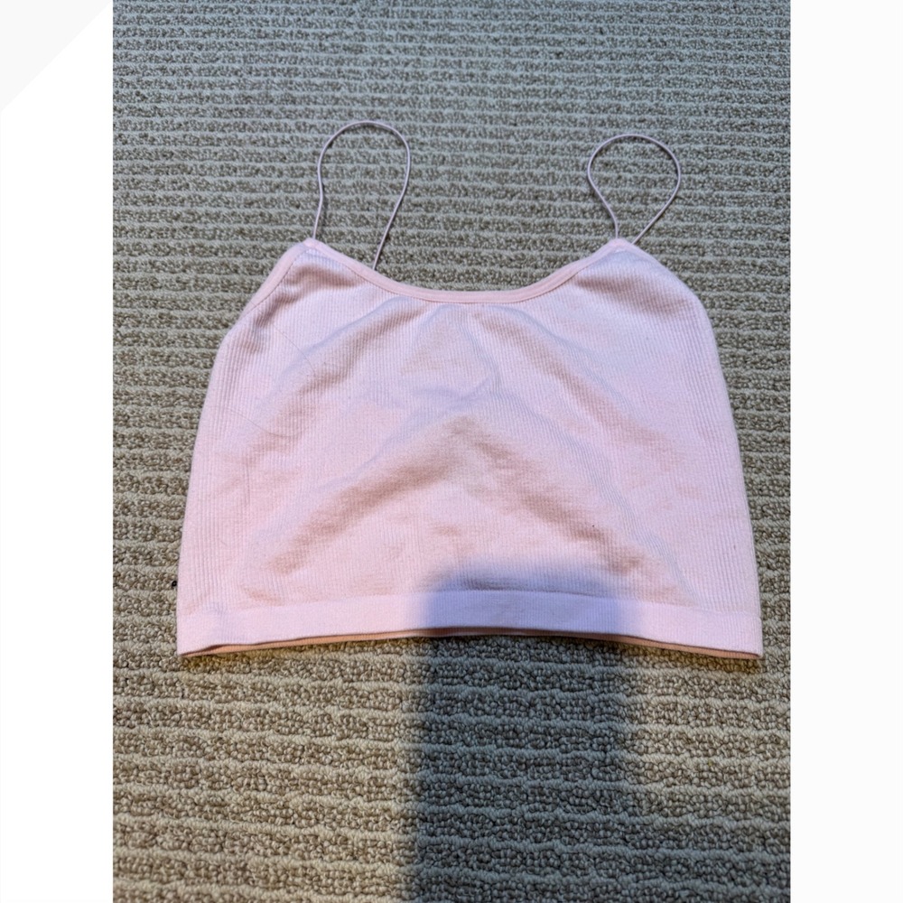 Streetwear Society‎ Womens Ribbed Spaghetti Strap Crop Top Pink Size Medium